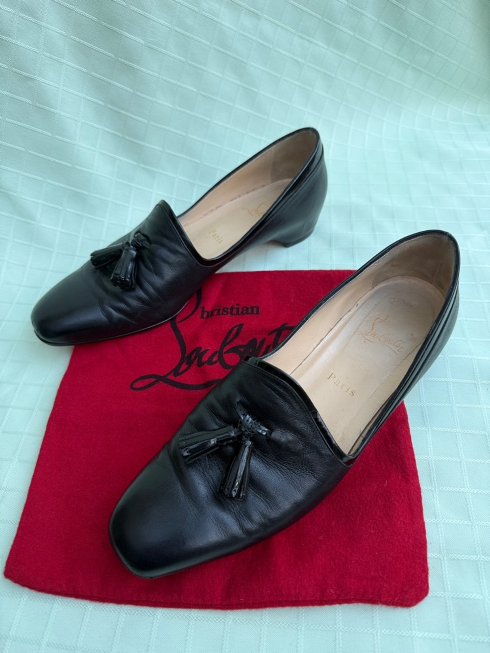 Christian Louboutin Black Leather Tassel Loafers in Original Dust Bag